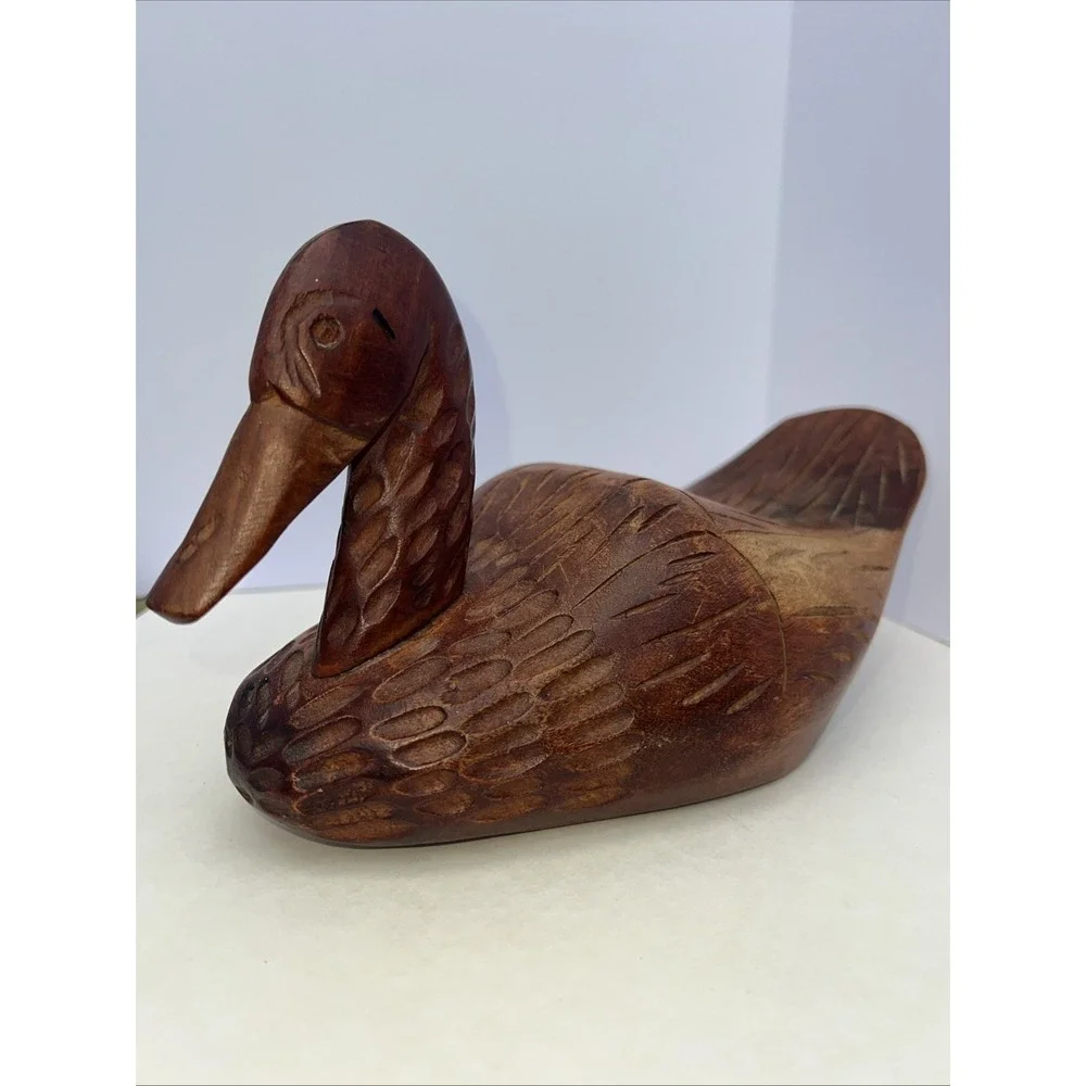 Hand Carved Wood Duck Figurine Vintage Artist Signed Delphine Nelson 6